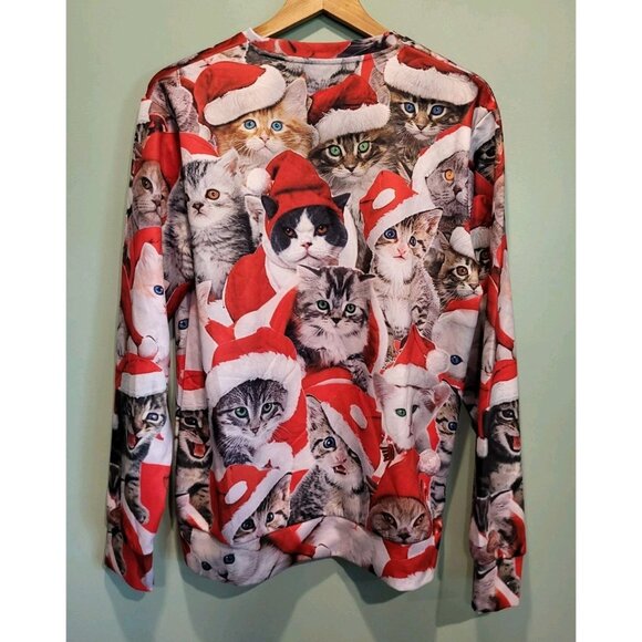 Unisex Christmas Cat Crew Neck Pullover Top Sz L - Picture 4 of 6